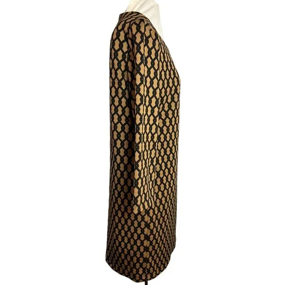 Vivienne Tam Geometric Print Black & Tan Dress With 3/4 Sleeves Size 10 Vintage - Picture 2 of 4